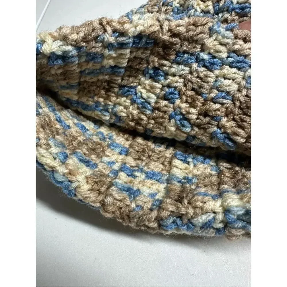 Kids Unisex Handmade Beanie Hat Wool Blend One Size Blue Brown